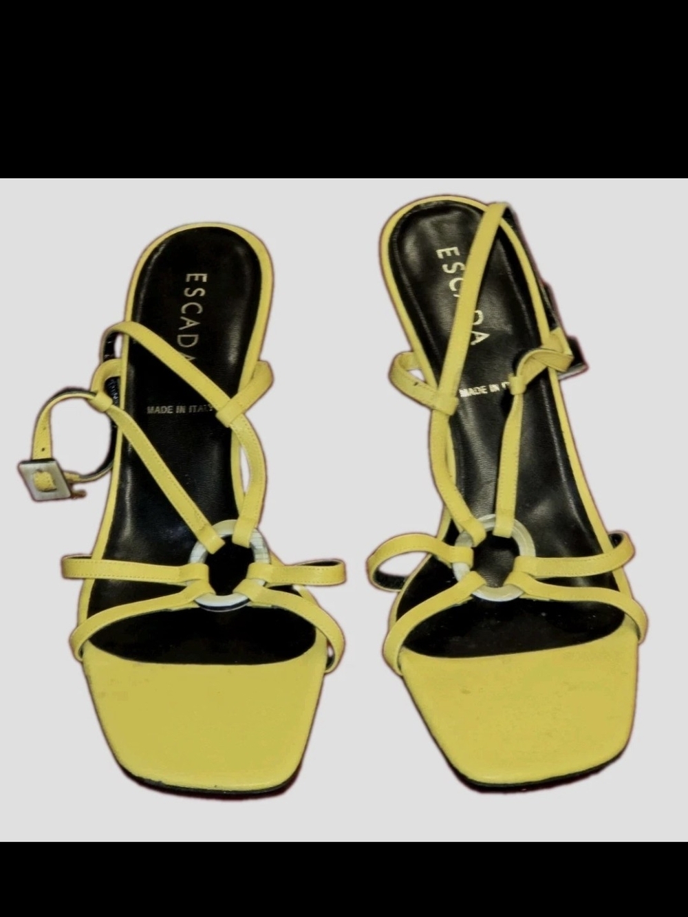 Escada Bright Yellow Ring-Strap Heeled Sandals
